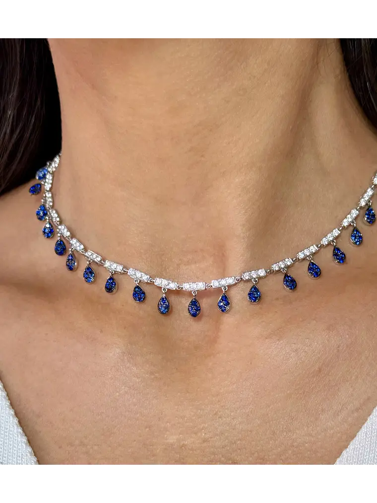 Collar de Diamantes Zafiros Azules Colgantes Oro Blanco 18K 2