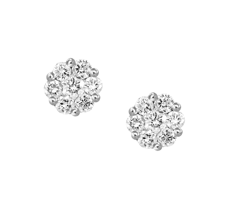 Aros Rosetas Medianas Diamantes en Oro Blanco 18K
