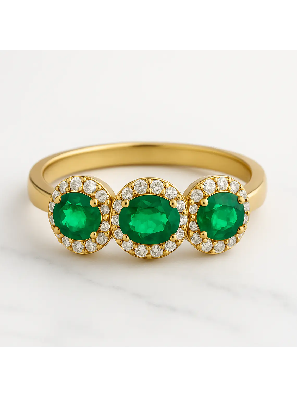 Anillo Tricillo Preciosas Esmeraldas y Diamantes en Oro Amarillo 18K 1