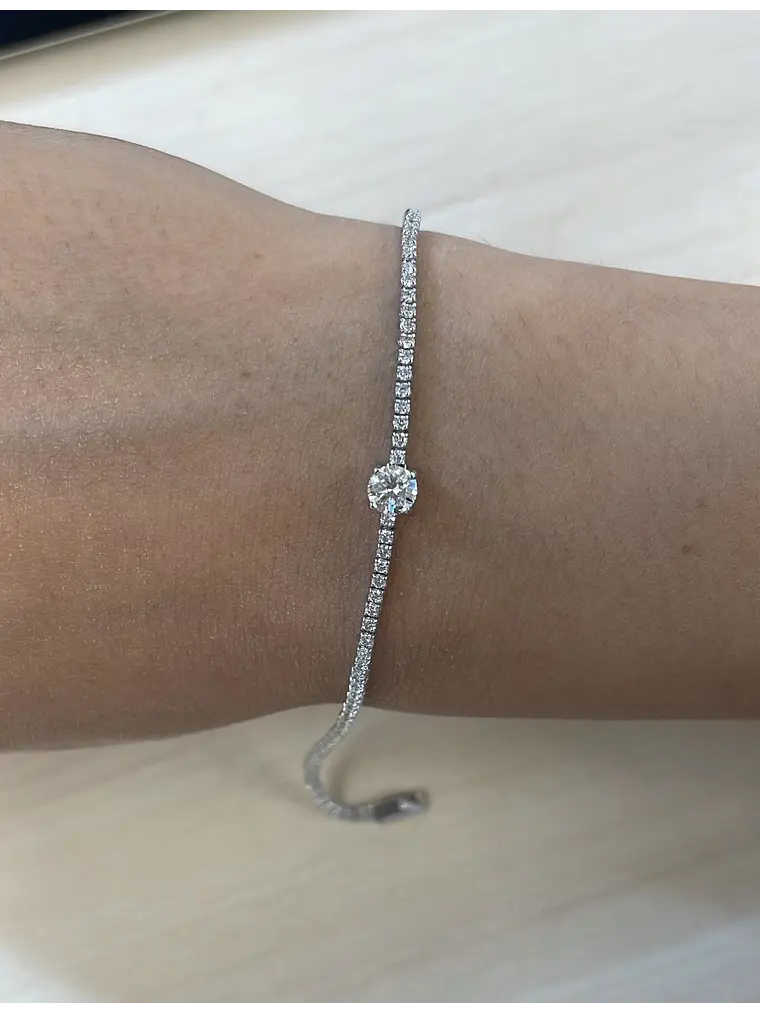 Maravillosa Pulsera Tennis Diamante Central Gran Tamaño en Oro Blanco 18K 3