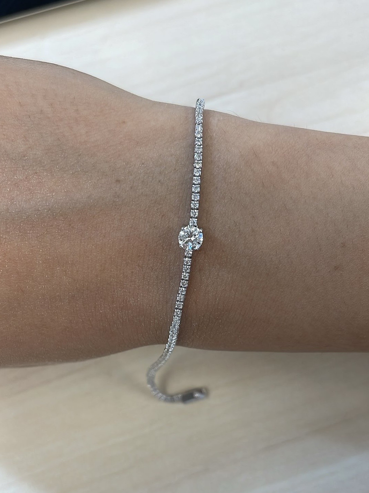 Maravillosa Pulsera Tennis Diamante Central Gran Tamaño en Oro Blanco 18K 3