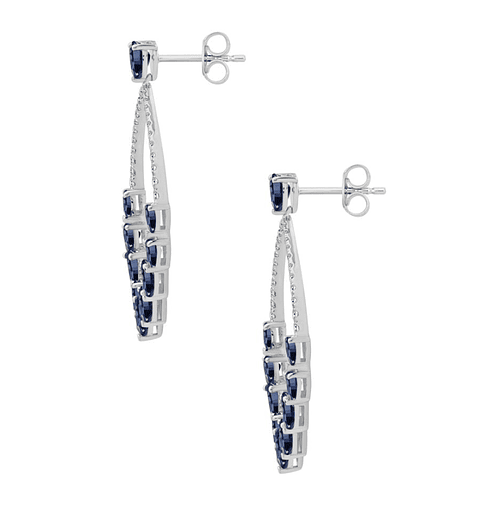 Aros Largos Grandes Zafiros Azules y Diamantes en Oro Blanco 18K