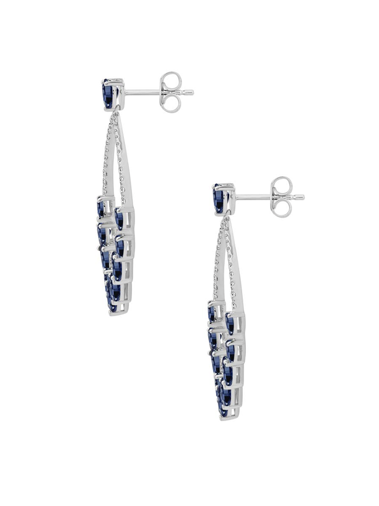 Aros Largos Grandes Zafiros Azules y Diamantes en Oro Blanco 18K 2