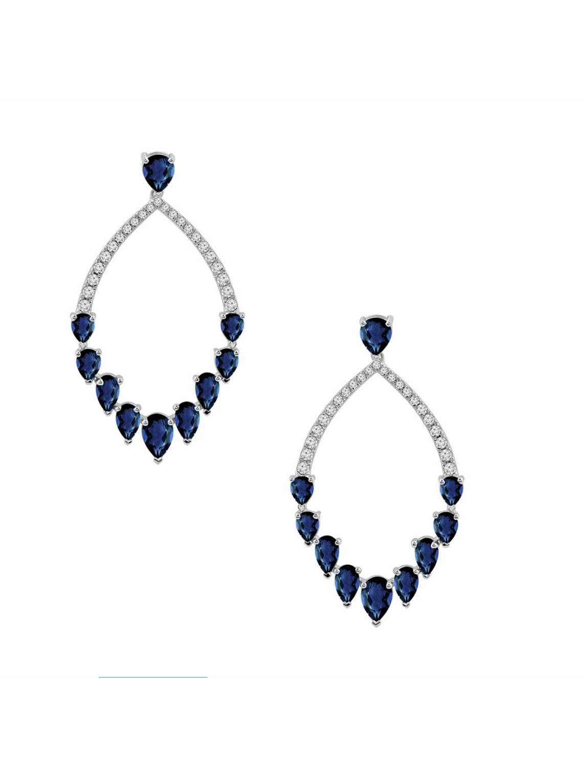 Aros Largos Grandes Zafiros Azules y Diamantes en Oro Blanco 18K 1