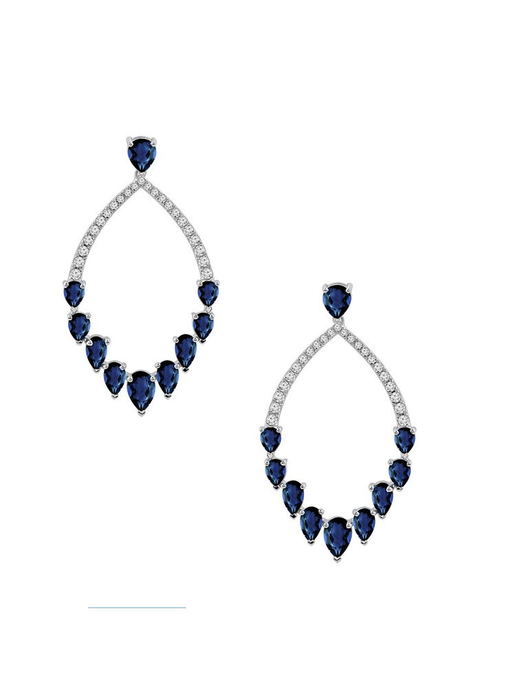 Aros Largos Grandes Zafiros Azules y Diamantes en Oro Blanco 18K 1