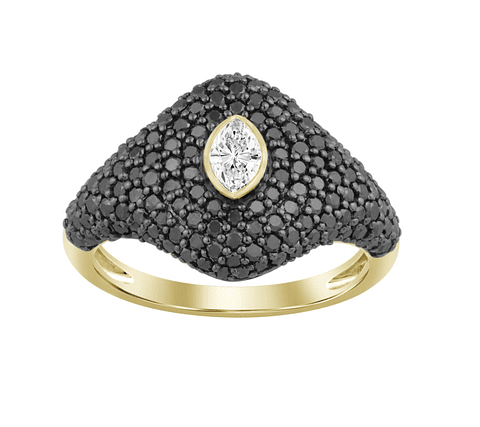 Moderno Anillo Diamantes Negros en Oro Amarillo 18K 