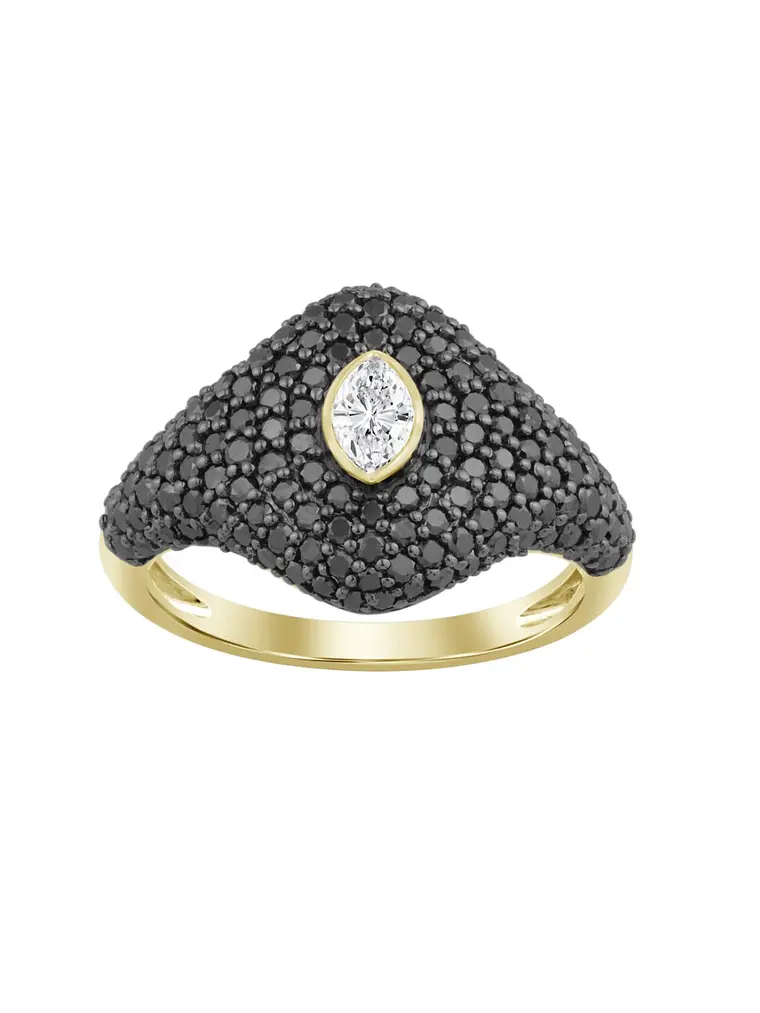 Moderno Anillo Diamantes Negros en Oro Amarillo 18K  2