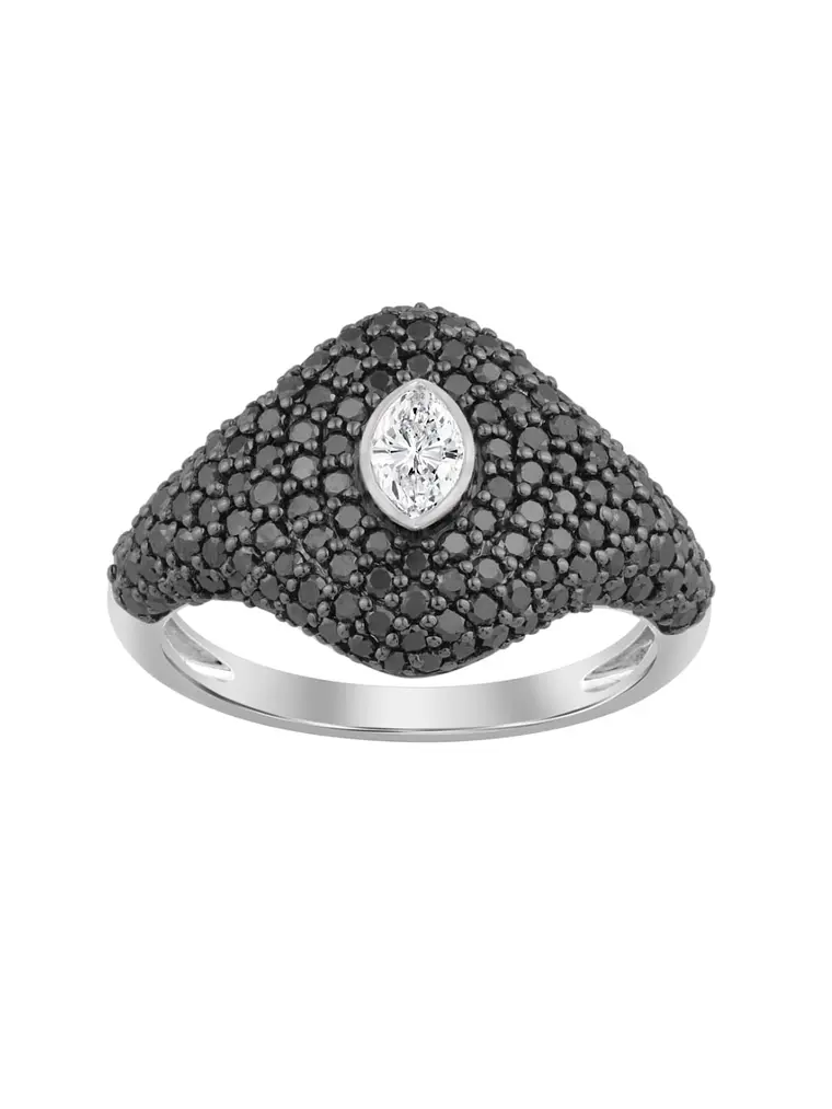 Moderno Anillo Diamantes Negros en Oro Blanco 18K 1