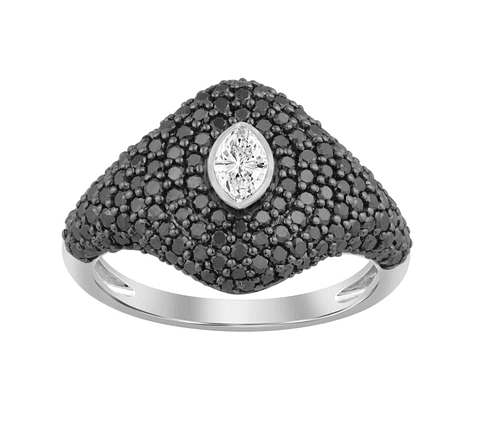 Moderno Anillo Diamantes Negros en Oro Blanco 18K