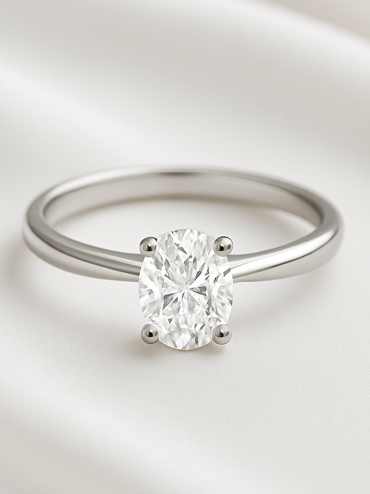 Anillo Solitario Diamante Ovalado Certificado GIA Platino  1