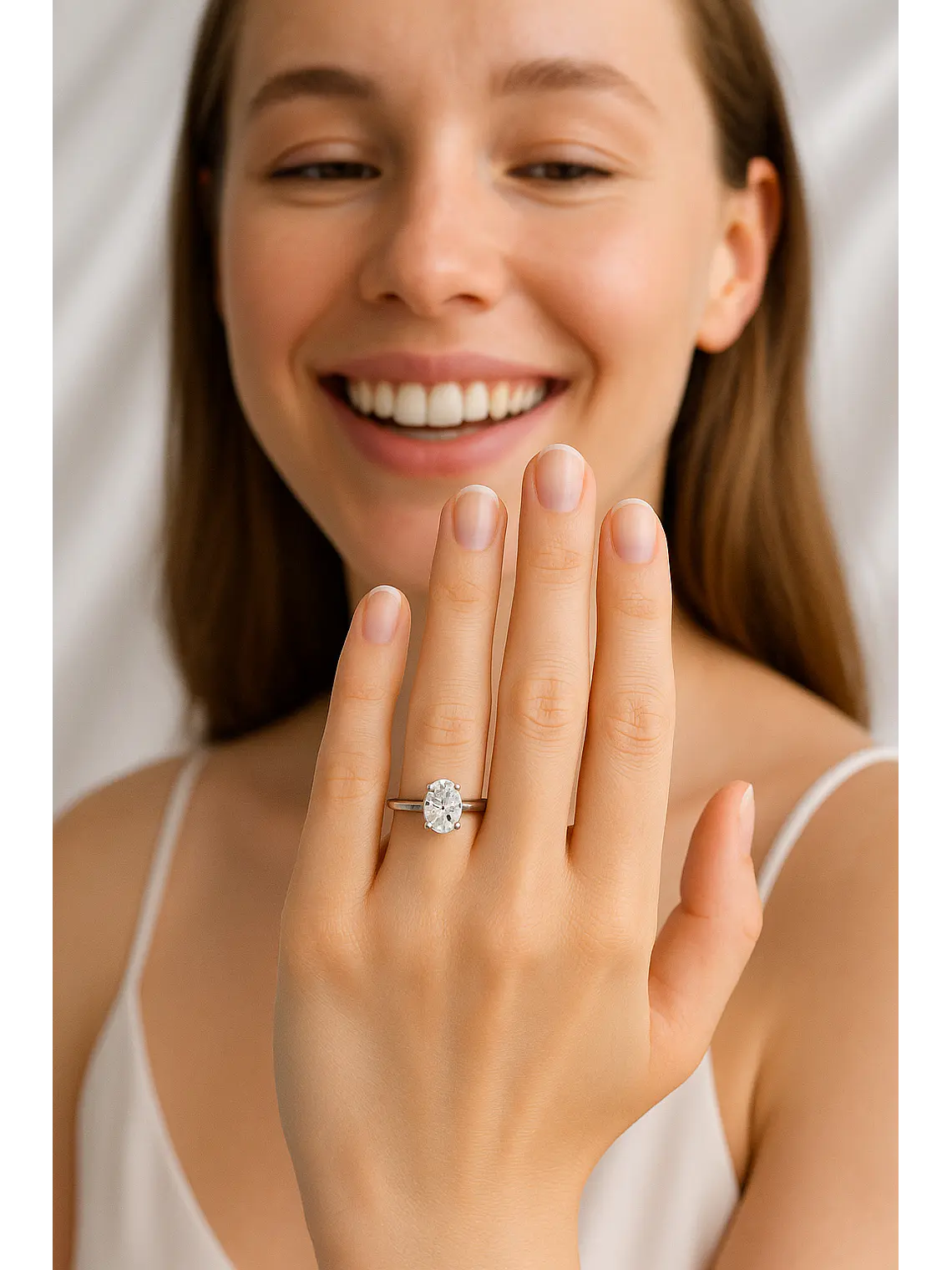 Anillo Solitario Diamante Ovalado Certificado GIA Platino  2