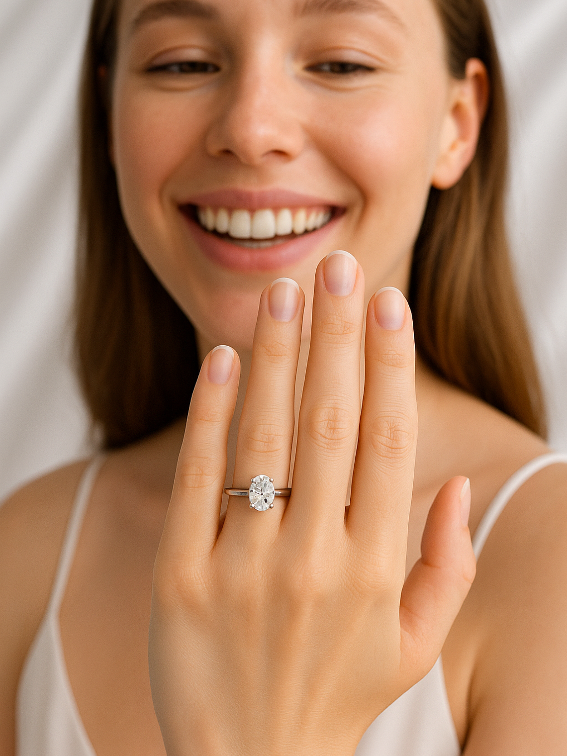 Anillo Solitario Diamante Ovalado Certificado GIA Platino  2