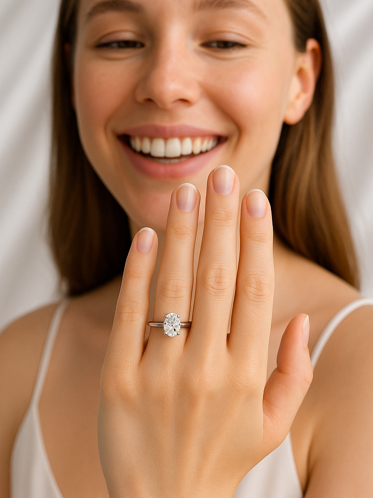 Anillo Solitario Diamante Ovalado Certificado GIA Platino  2