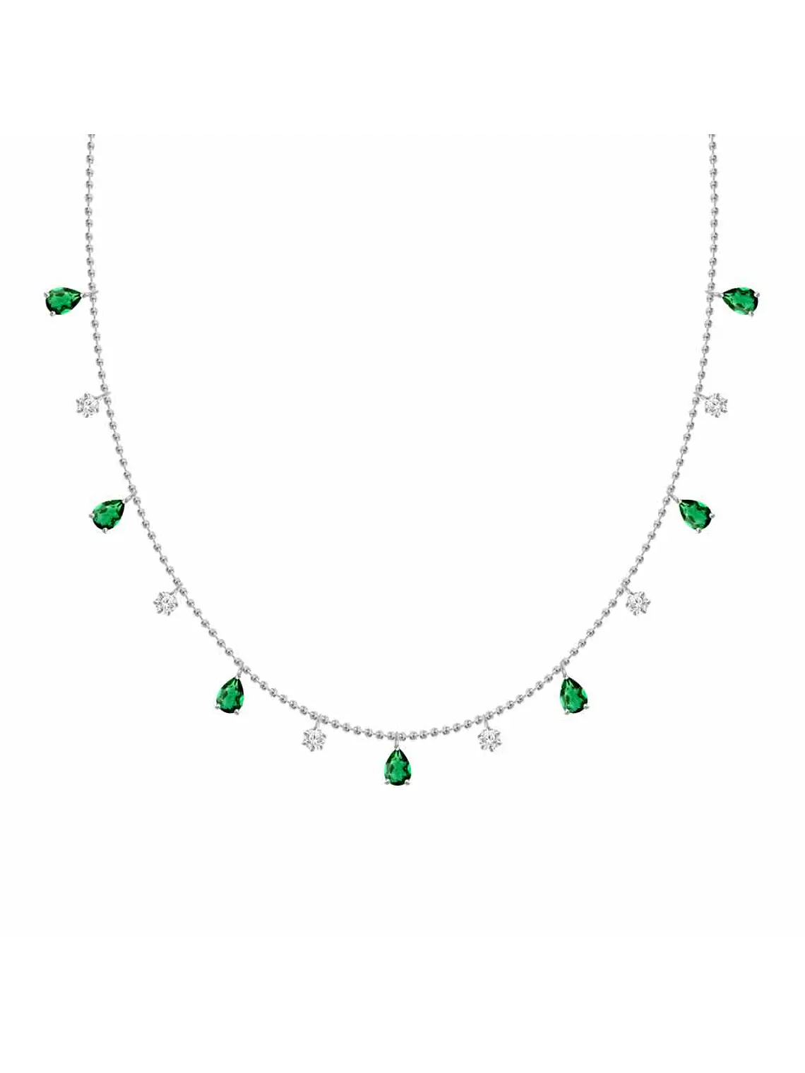 Collar Bolitas con Esmeralda y Diamantes Colgantes Oro Blanco 18K 1