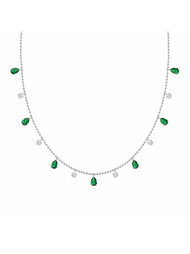 Collar Bolitas con Esmeralda y Diamantes Colgantes Oro Blanco 18K 1