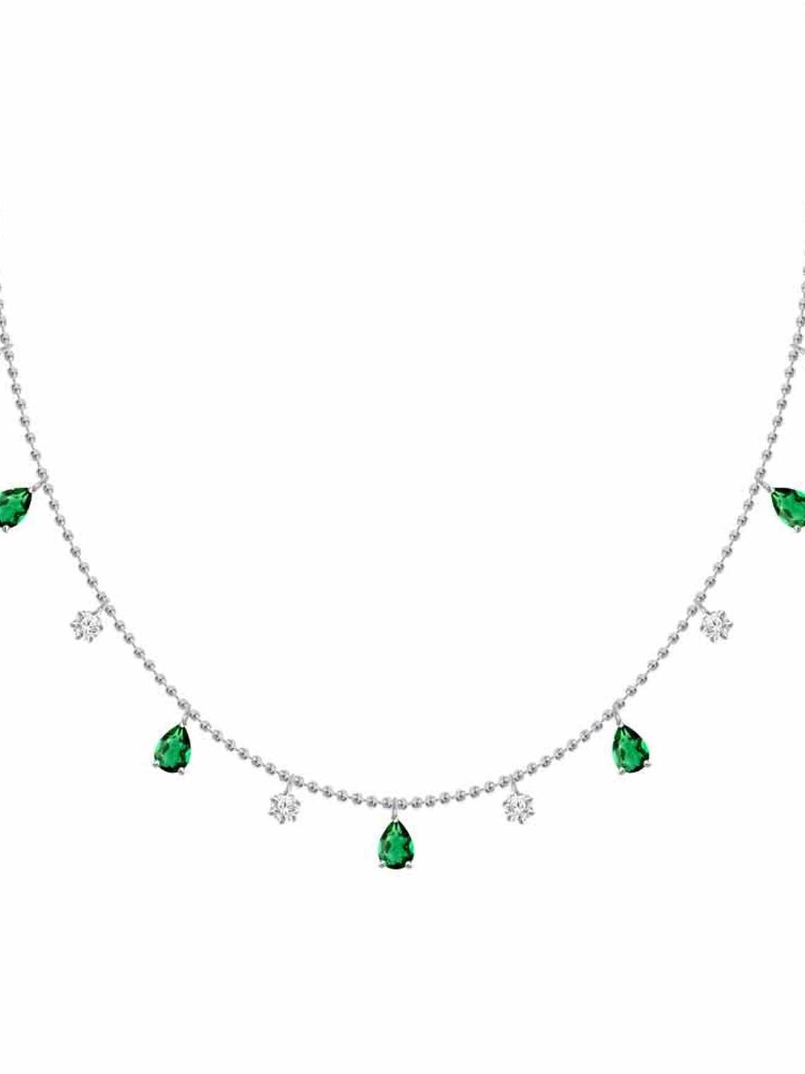 Collar Bolitas con Esmeralda y Diamantes Colgantes Oro Blanco 18K 1