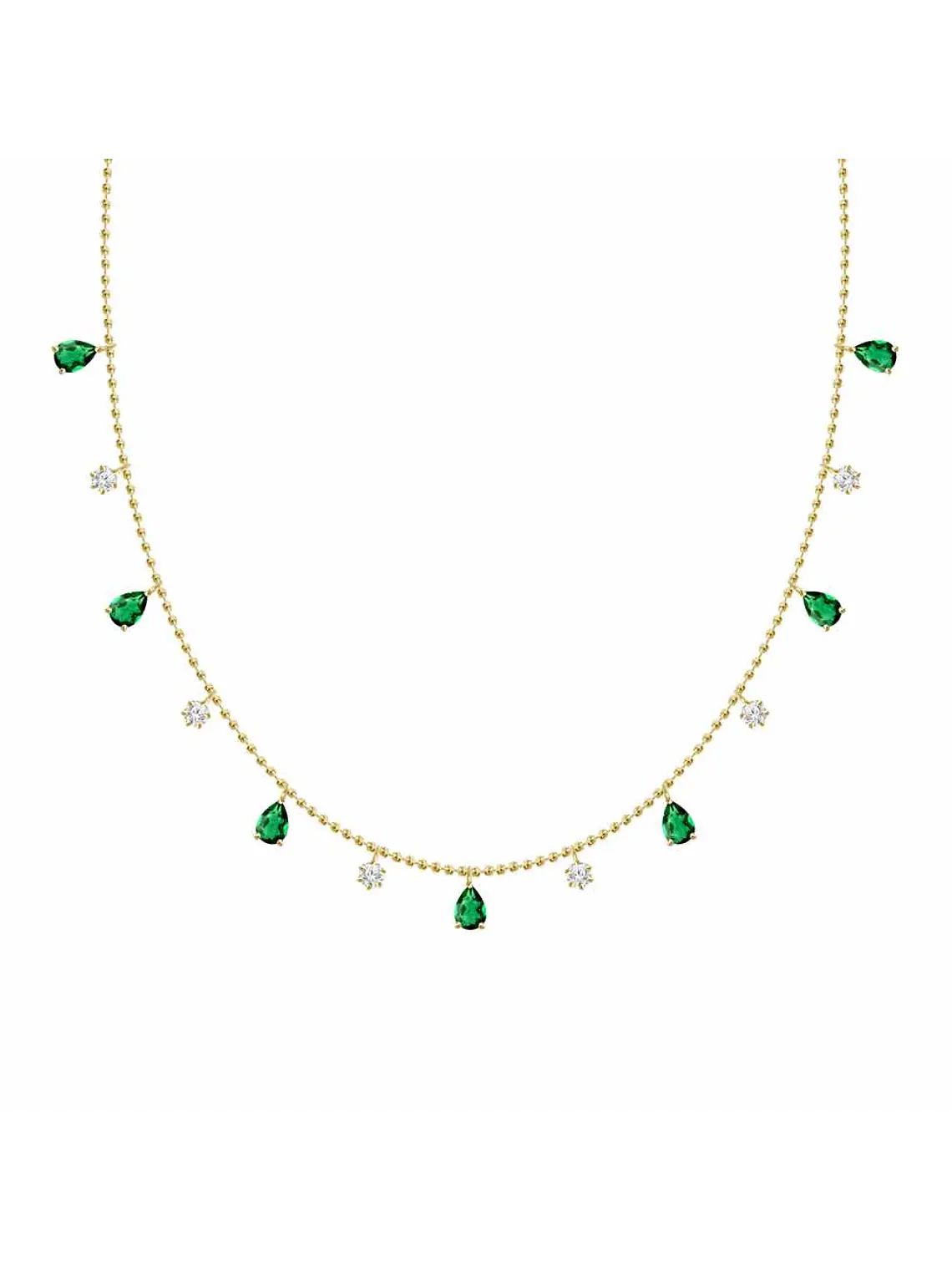 Collar Bolitas con Esmeralda y Diamantes Colgantes Oro Amarillo 18K 1