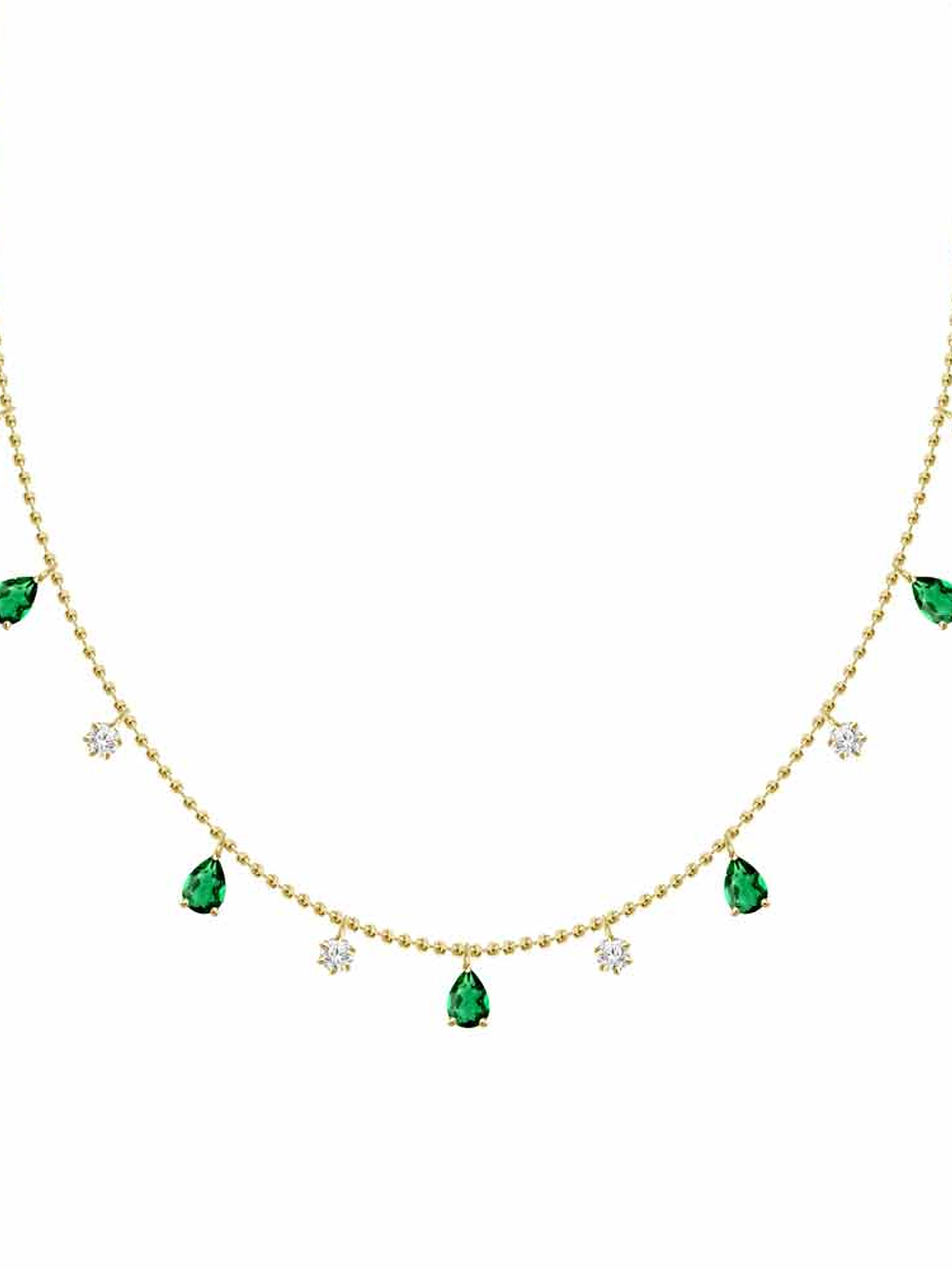 Collar Bolitas con Esmeralda y Diamantes Colgantes Oro Amarillo 18K 1