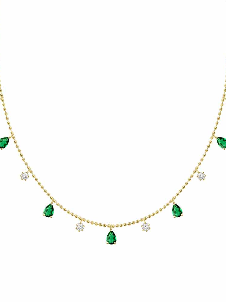 Collar Bolitas con Esmeralda y Diamantes Colgantes Oro Amarillo 18K 1