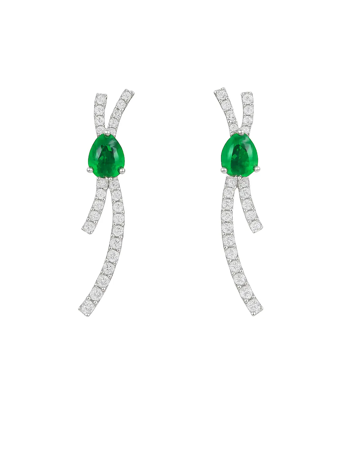 Maravillosos Aros Lazo Esmeraldas y Diamantes en Oro Blanco 18K 2
