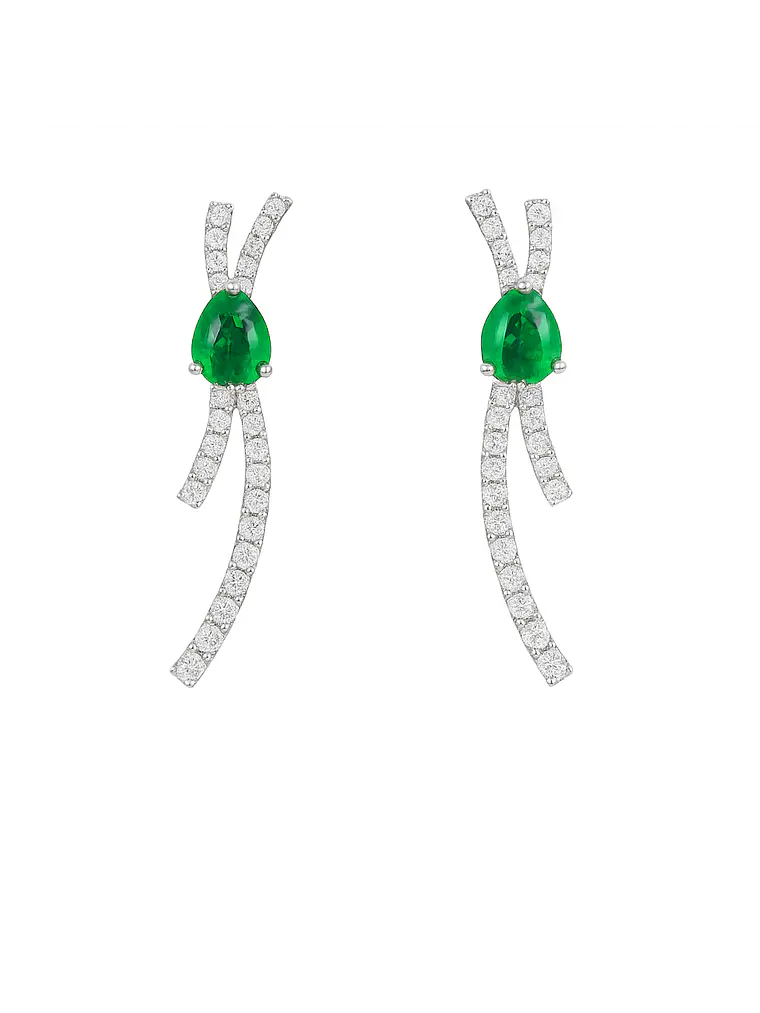 Maravillosos Aros Lazo Esmeraldas y Diamantes en Oro Blanco 18K 2