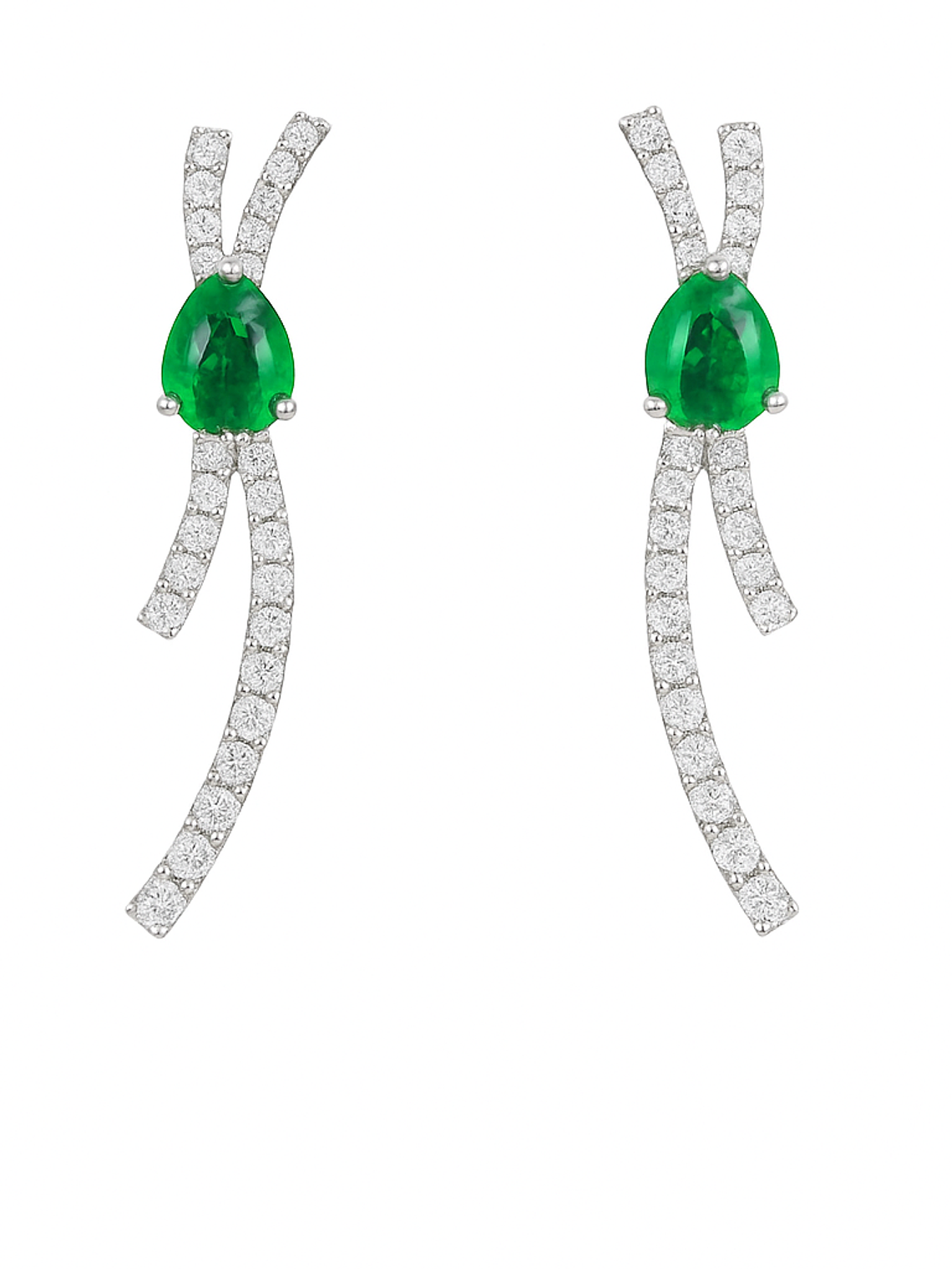 Maravillosos Aros Lazo Esmeraldas y Diamantes en Oro Blanco 18K 2