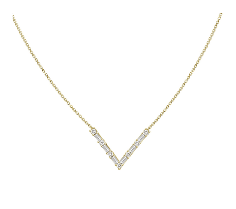Collar Barra Forma V Diamantes en Oro Amarillo 18K