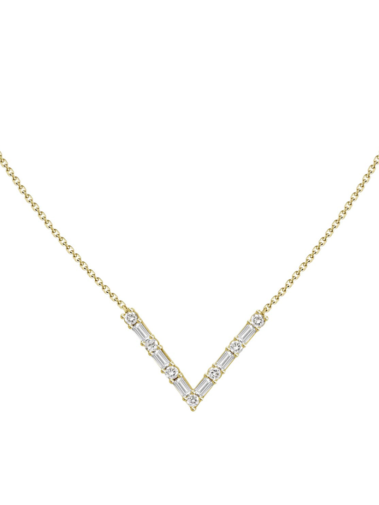 Collar Barra Forma V Diamantes en Oro Amarillo 18K 1