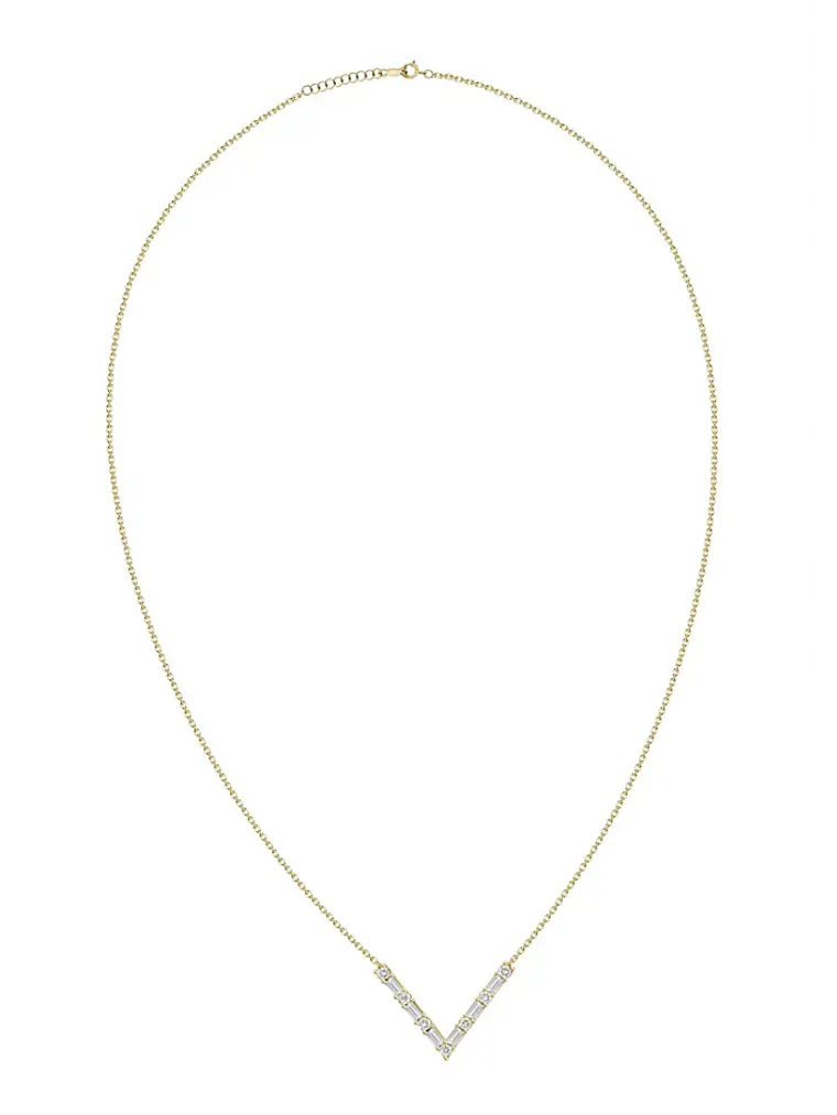 Collar Barra Forma V Diamantes en Oro Amarillo 18K 2