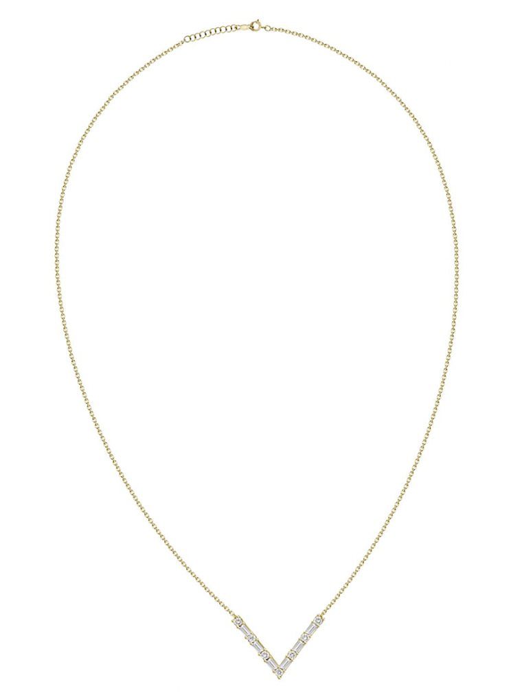 Collar Barra Forma V Diamantes en Oro Amarillo 18K 2