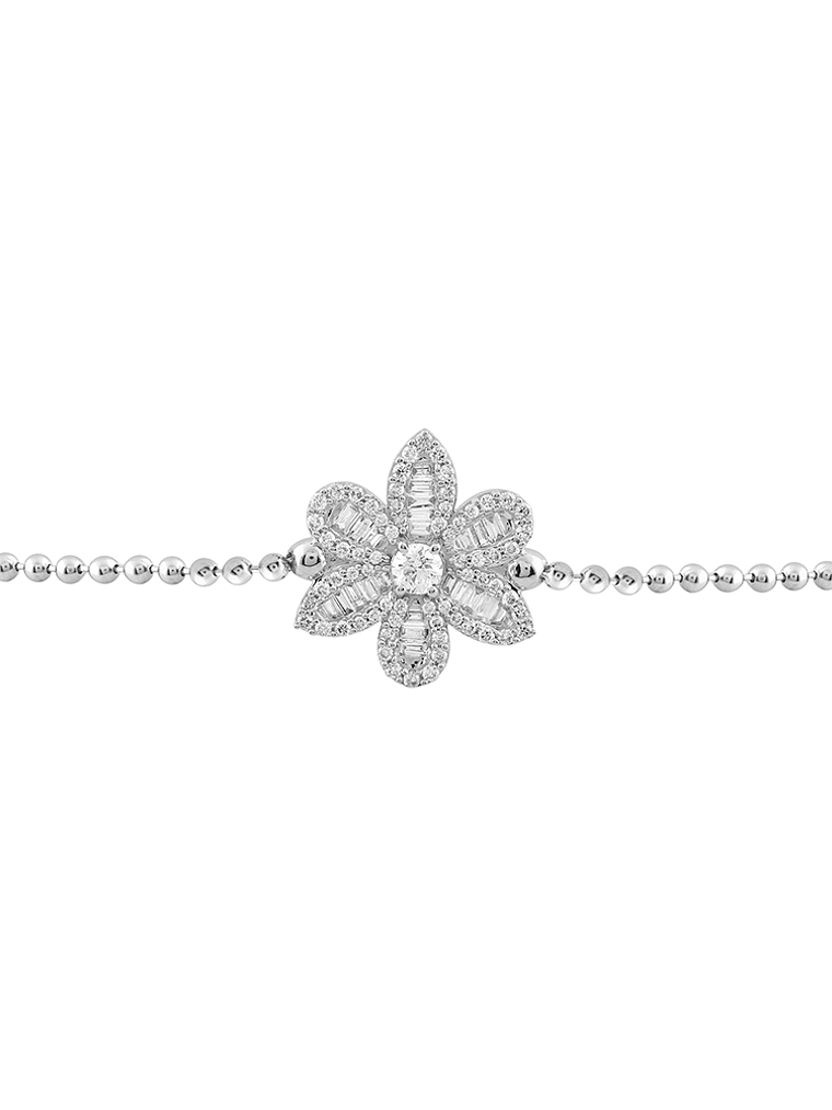 Exclusiva Pulsera Gran Flor de Diamantes en Oro Blanco 18K 2
