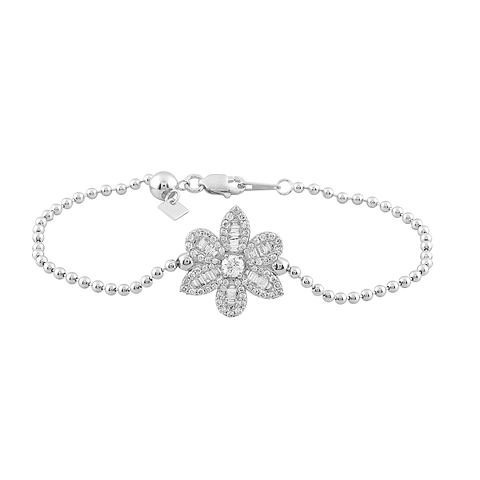 Exclusiva Pulsera Gran Flor de Diamantes en Oro Blanco 18K