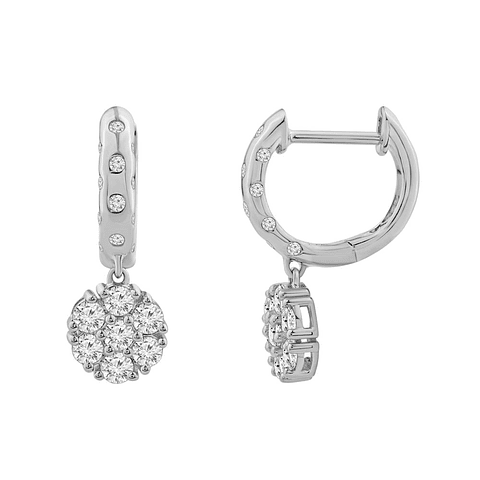 Maravillosos Aros Roseta Diamantes Colgante en Oro Blanco 18K