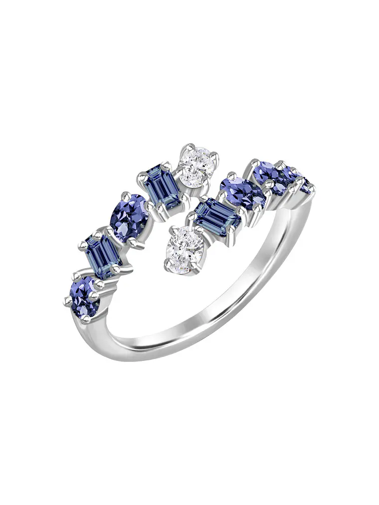 Anillo Moderno Zafiros Azules Multiforma y Diamantes en Oro Blanco 18K 1