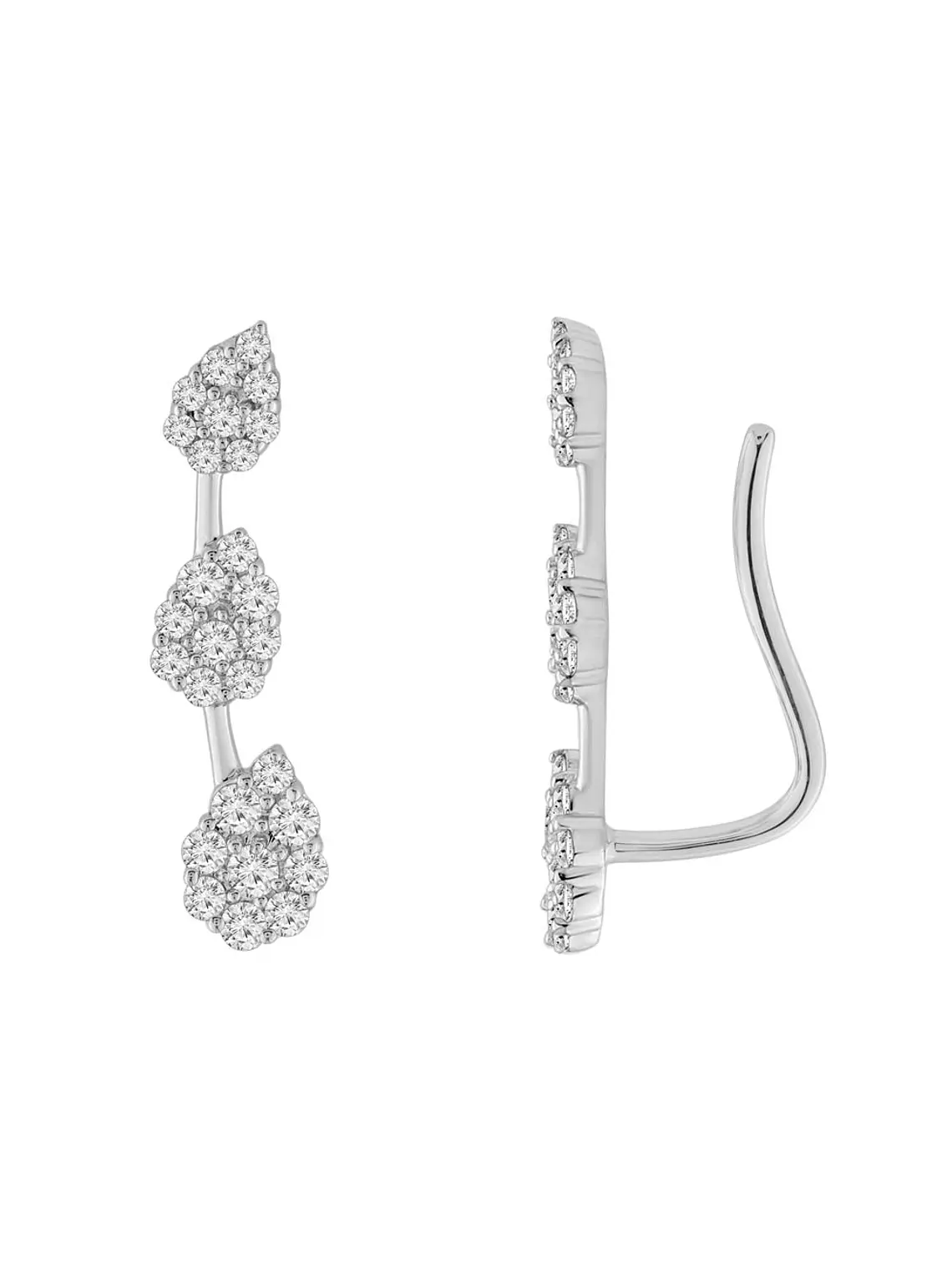 Aros Trepadores Triple Diamantes en Oro Blanco 18K 2