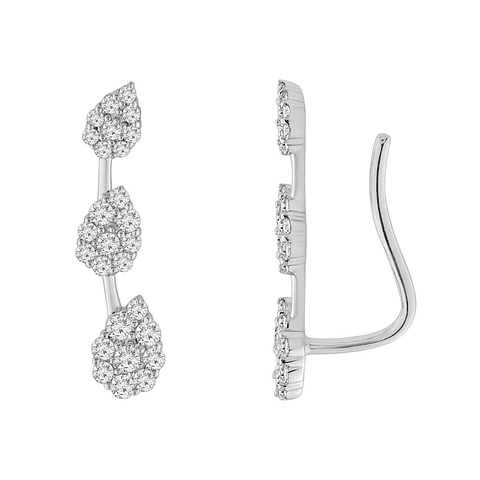 Aros Trepadores Triple Diamantes en Oro Blanco 18K