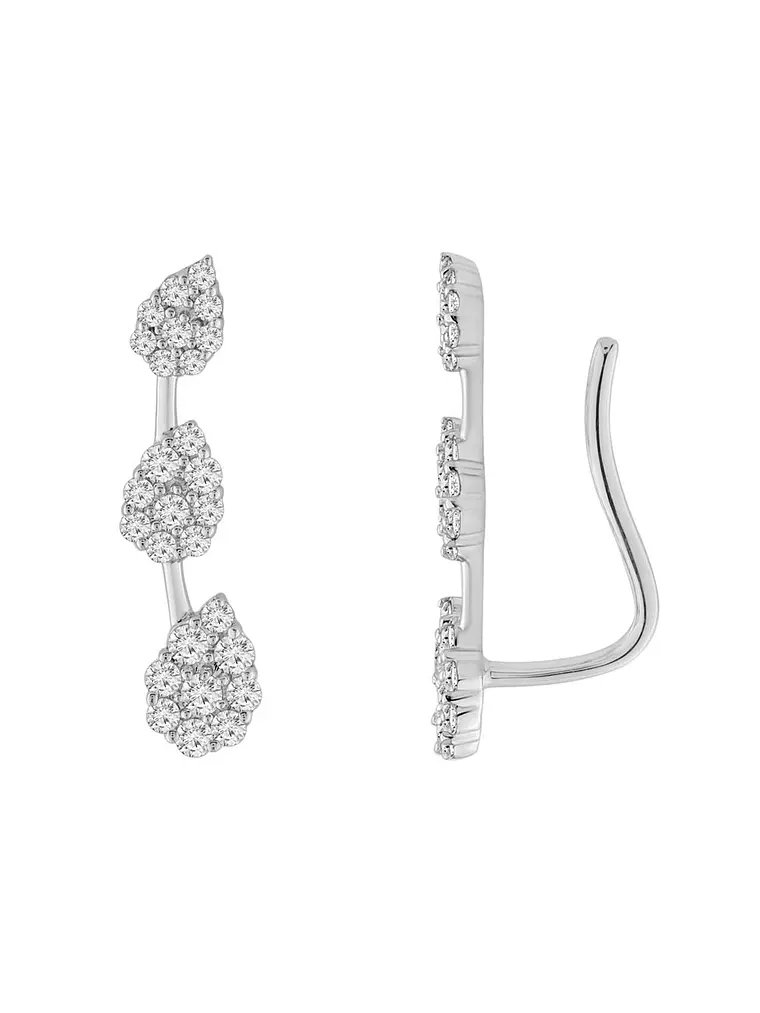Aros Trepadores Triple Diamantes en Oro Blanco 18K 2