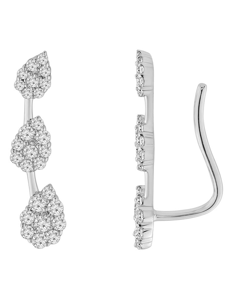 Aros Trepadores Triple Diamantes en Oro Blanco 18K 2