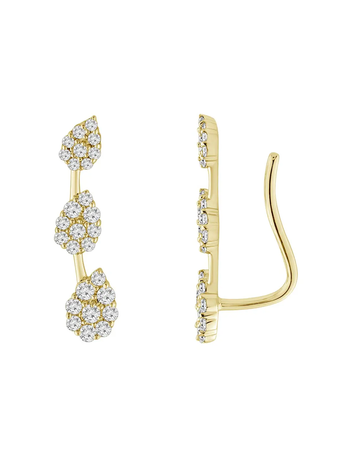 Aros Trepadores Triple Diamantes en Oro Amarillo 18K 2