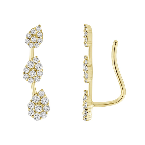 Aros Trepadores Triple Diamantes en Oro Amarillo 18K
