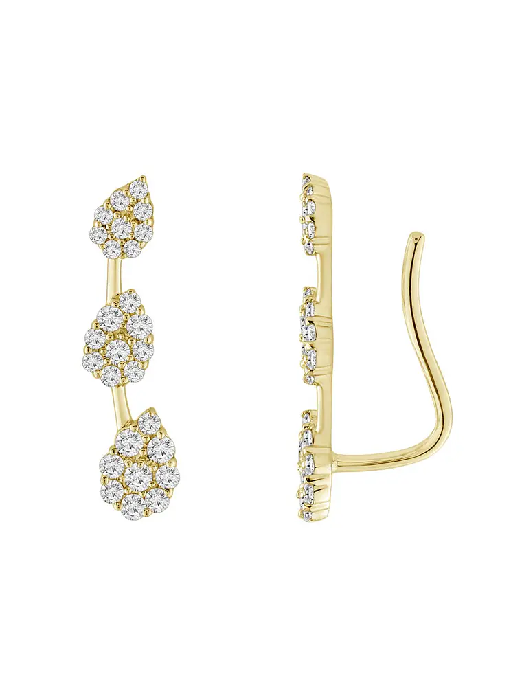 Aros Trepadores Triple Diamantes en Oro Amarillo 18K 2