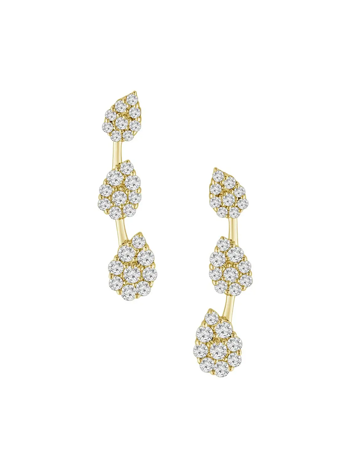 Aros Trepadores Triple Diamantes en Oro Amarillo 18K 1