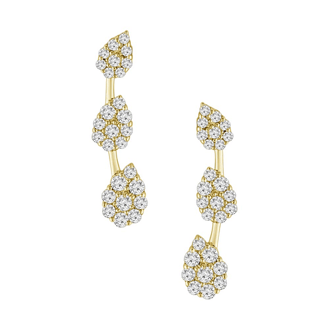 Aros Trepadores Triple Diamantes en Oro Amarillo 18K