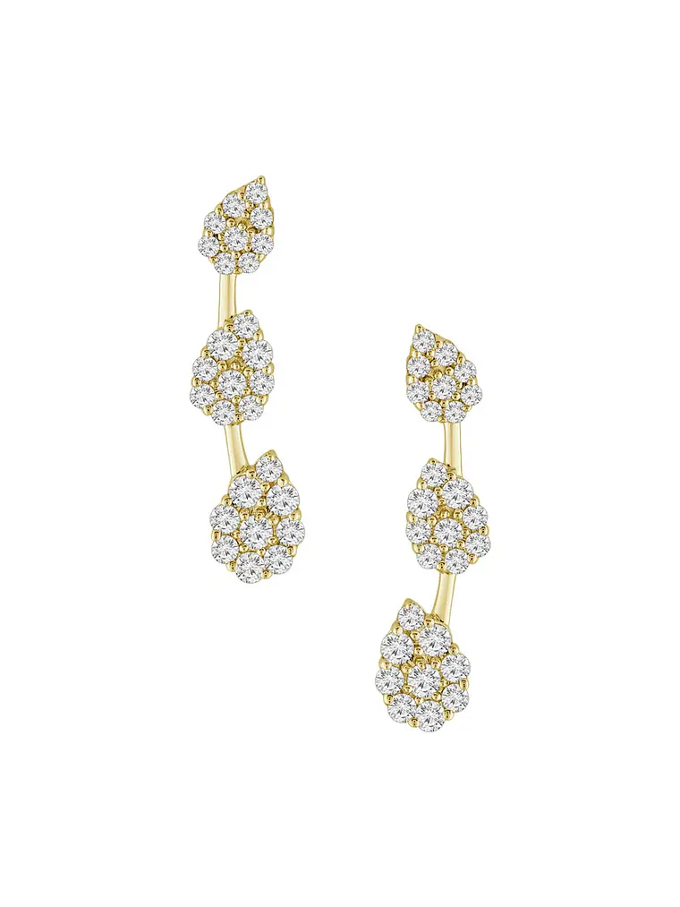 Aros Trepadores Triple Diamantes en Oro Amarillo 18K 1