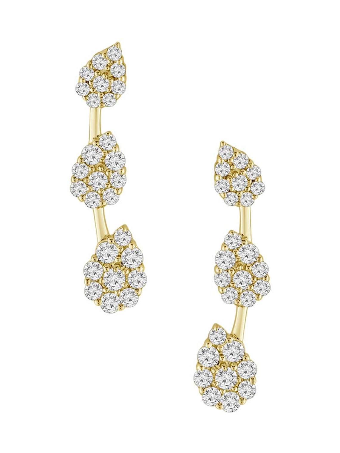 Aros Trepadores Triple Diamantes en Oro Amarillo 18K 1