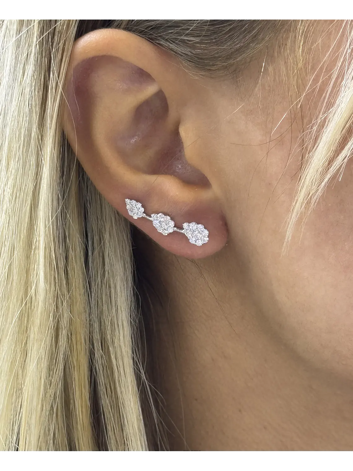 Aros Trepadores Triple Diamantes en Oro Blanco 18K 4