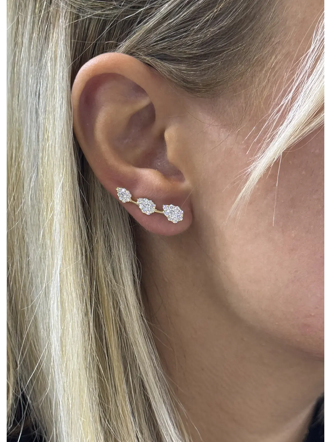 Aros Trepadores Triple Diamantes en Oro Amarillo 18K 4