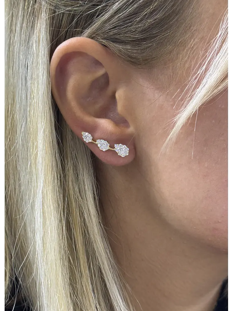 Aros Trepadores Triple Diamantes en Oro Amarillo 18K 4