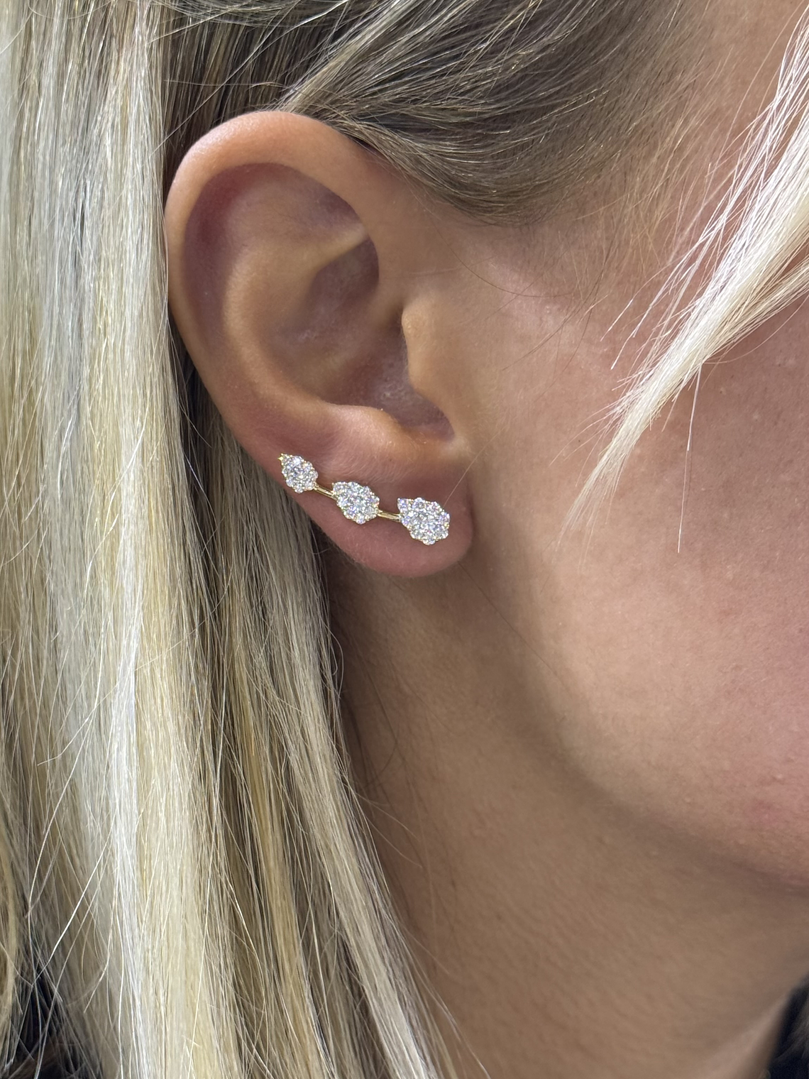 Aros Trepadores Triple Diamantes en Oro Amarillo 18K 4