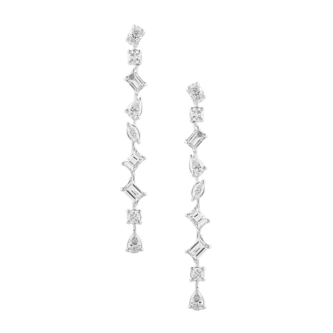 Aros Largos Eslabones Diamantes Multishped en Oro Blanco 18K